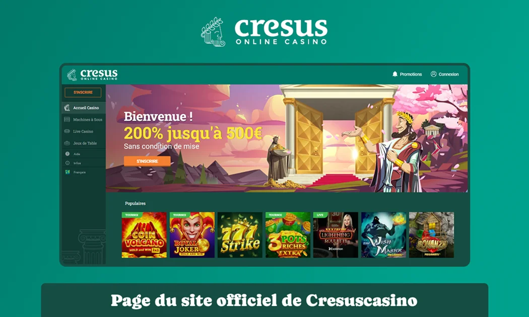 Page officielle de Cresus Casino avec jeux et bonus