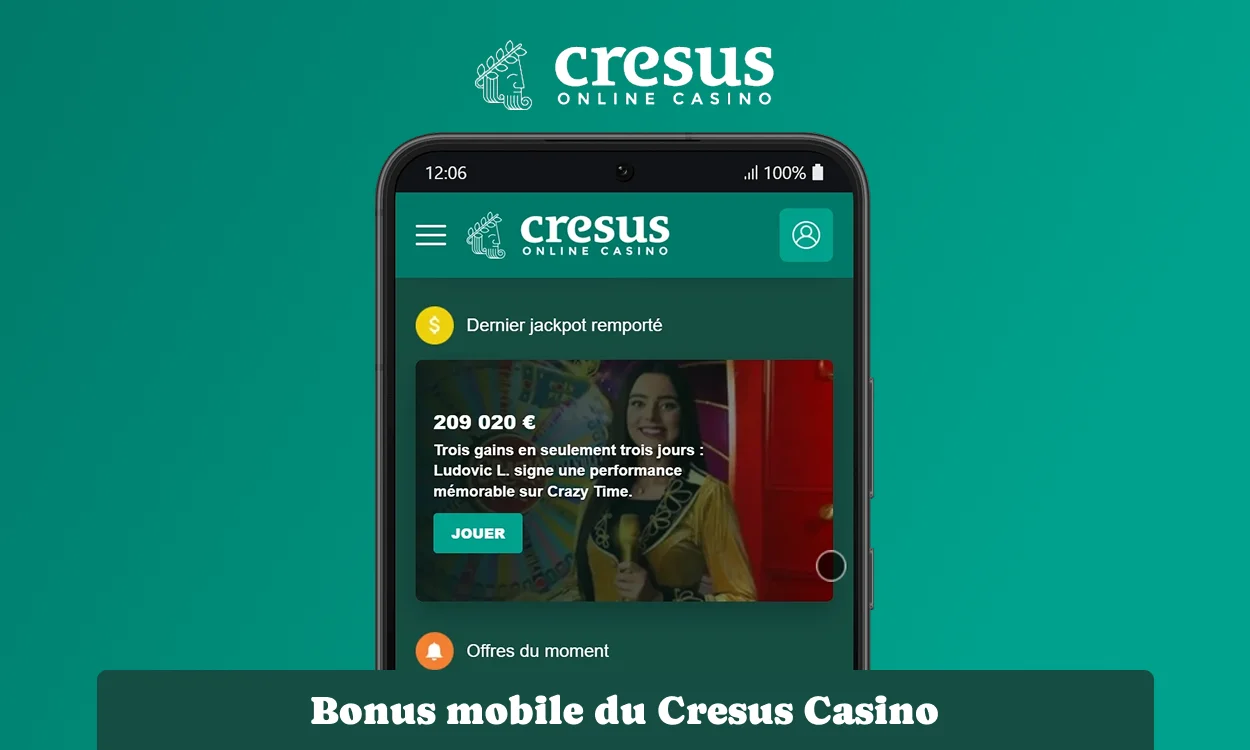 Bonus mobile disponible sur l’application Cresus Casino