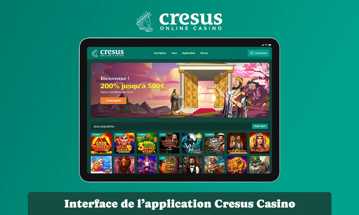 Interface de l’application Cresus Casino sur tablette
