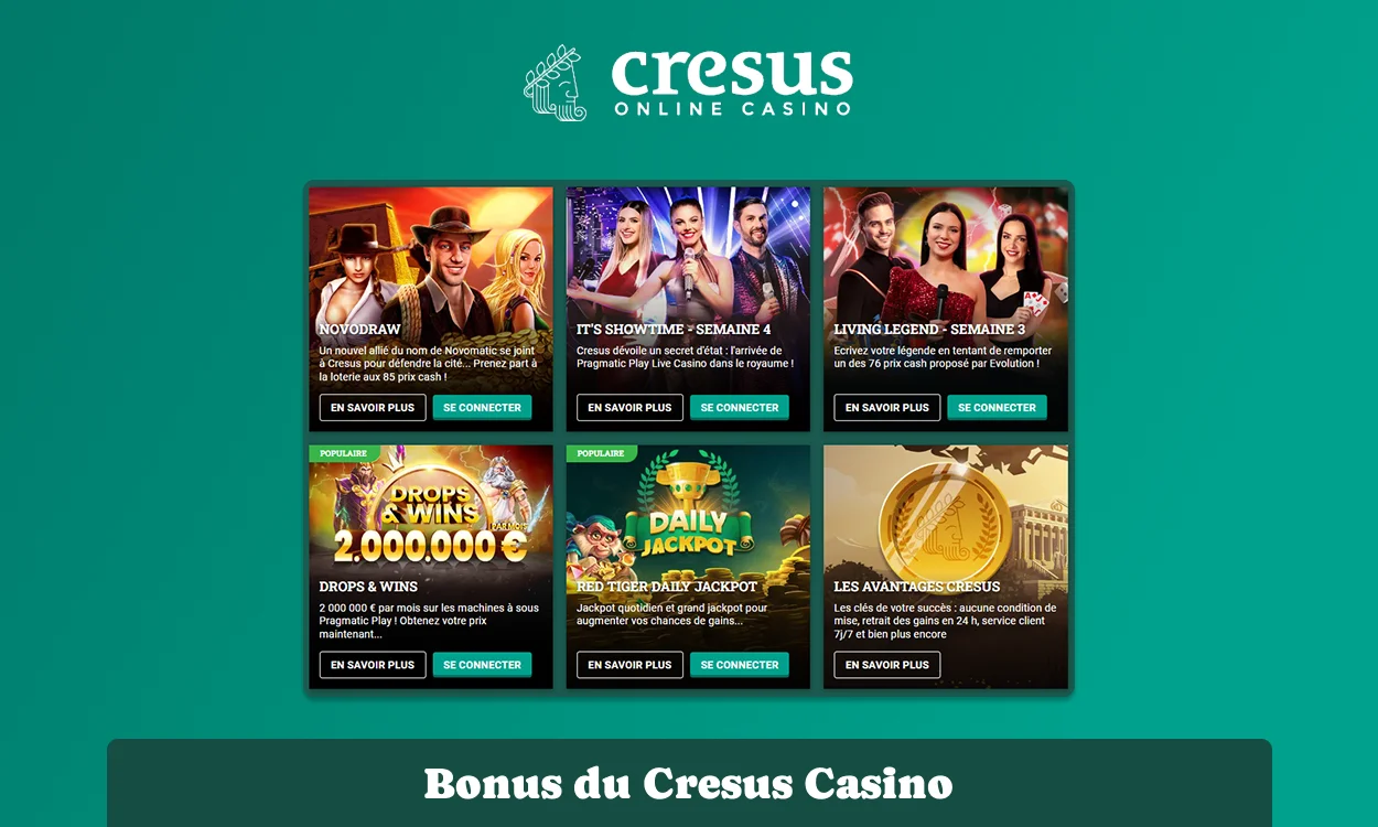 Bonus et promotions disponibles au Cresus Casino