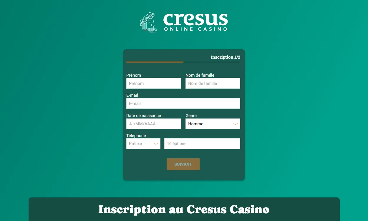 Formulaire d’inscription au Cresus Casino